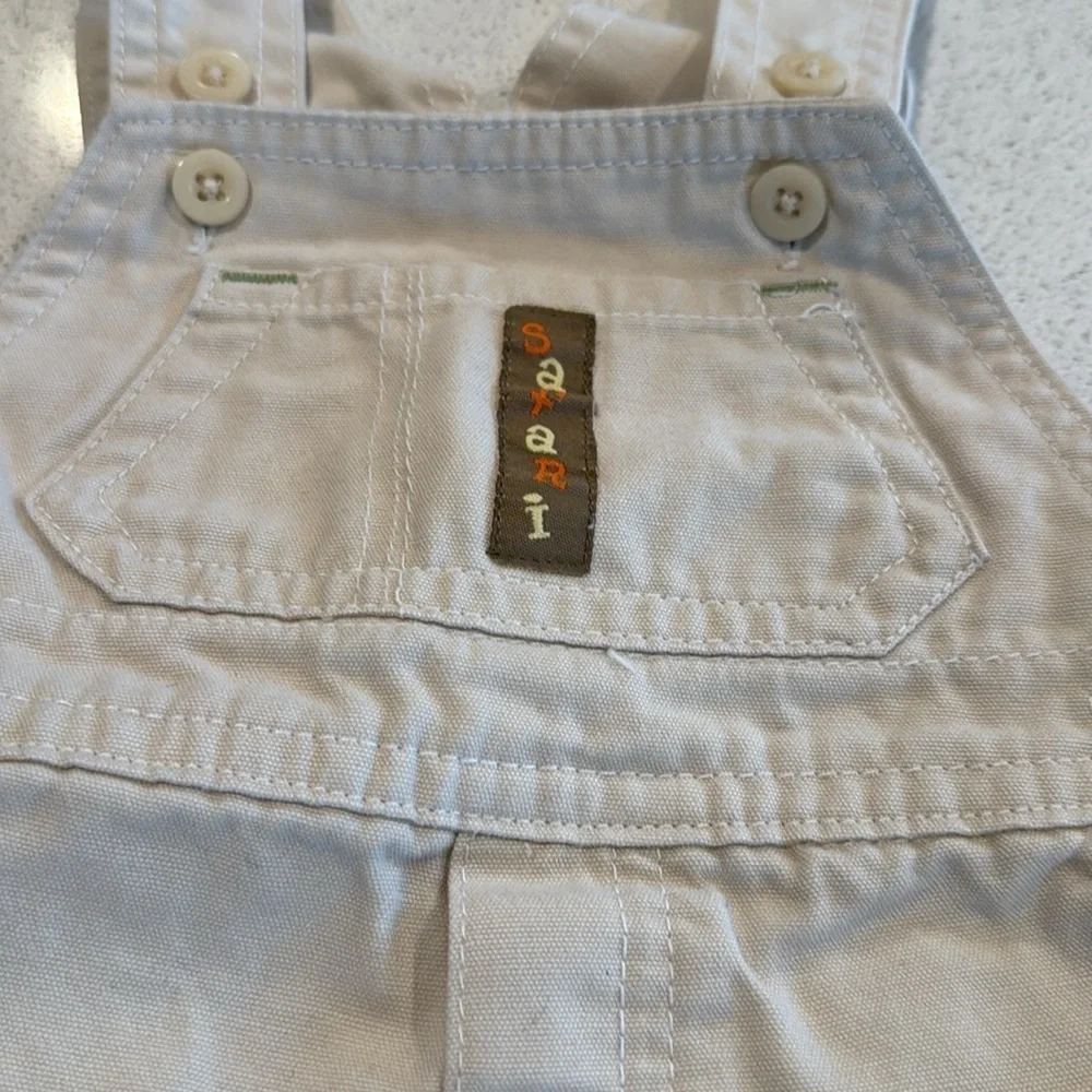 Small Wonders Beige and Green Overalls monkey safari friends 3/6 months